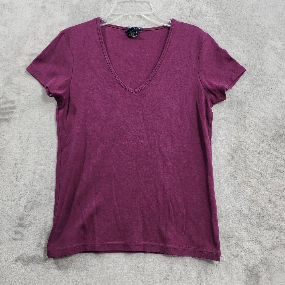 Vintage Y2K Gap Shirt Womens S Purple Stretch V-Neck Short Sleeve Tee Casual